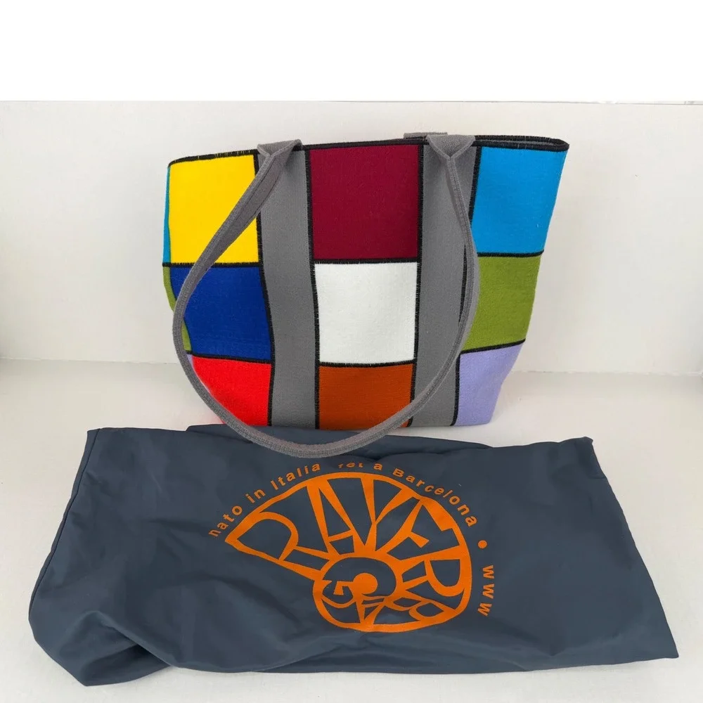 Rayerbag Marta‎ SOLOQUADRO Tote Bag Large Multicolor Colorblock Patchwork Felt